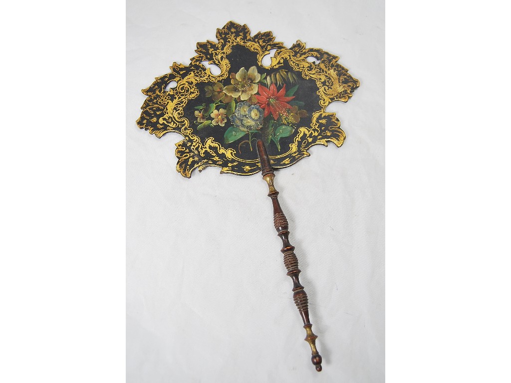 Appraisal: A th century Continental pole fan with painted and gilded