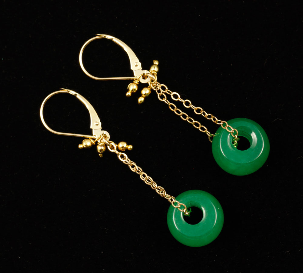 Appraisal: - K Gold and Jade Earrings Pair K yellow gold