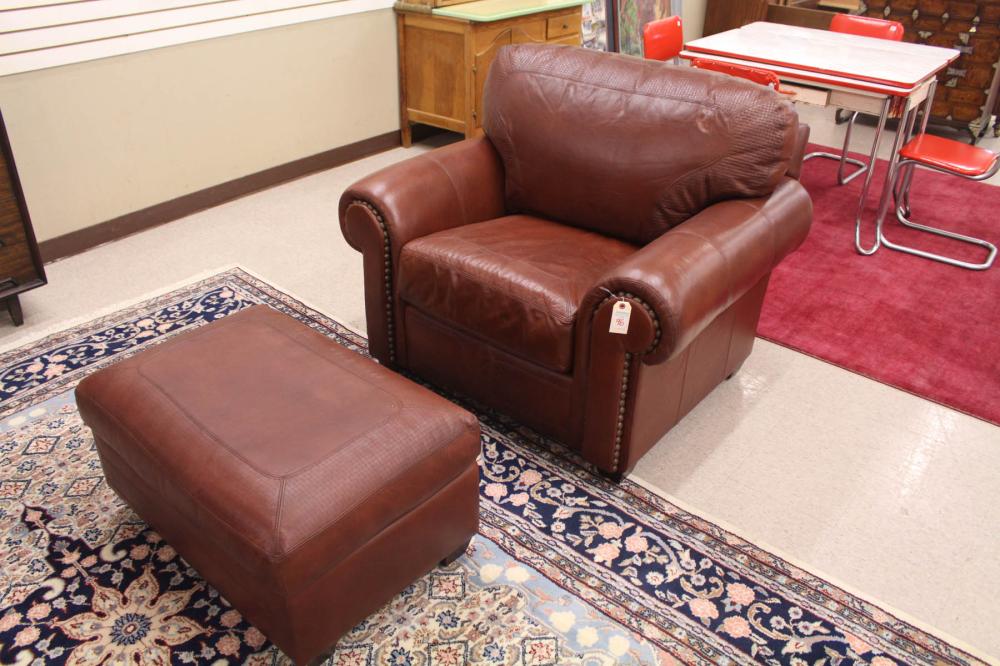 Appraisal: CONTEMPORARY STICKLEY LEATHER LOUNGE CHAIR AND MATCHING OTTOMAN 'Craftsman Leather