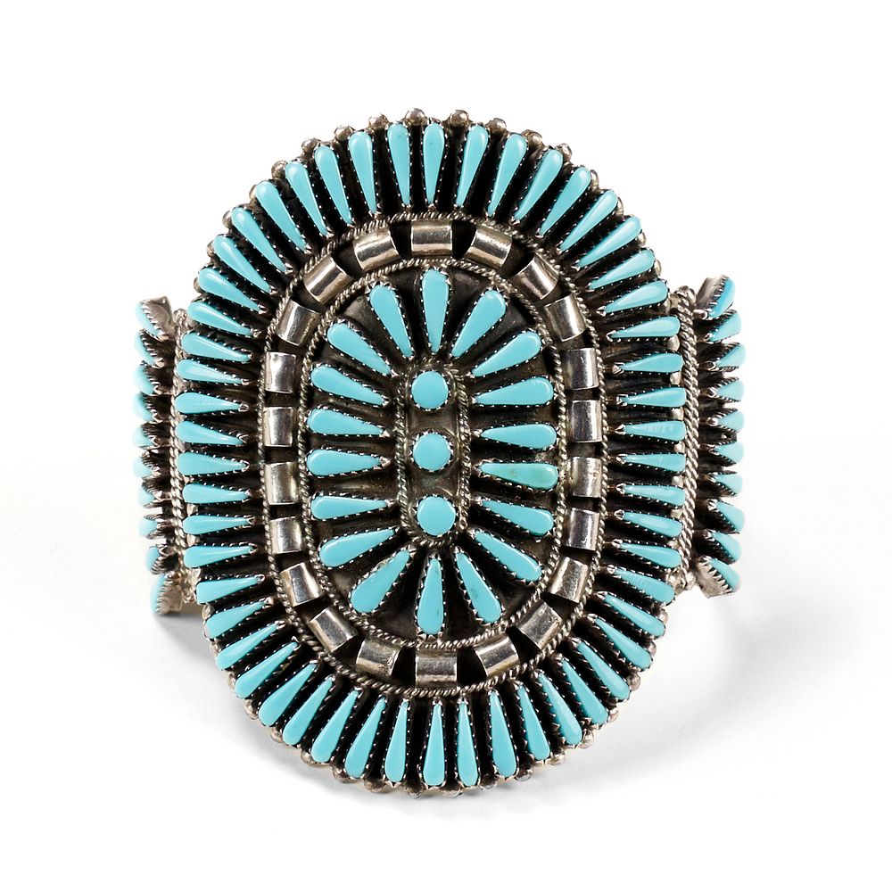 Appraisal: Native American Silver Turquoise Petit Point Cuff One mid-twentieth century