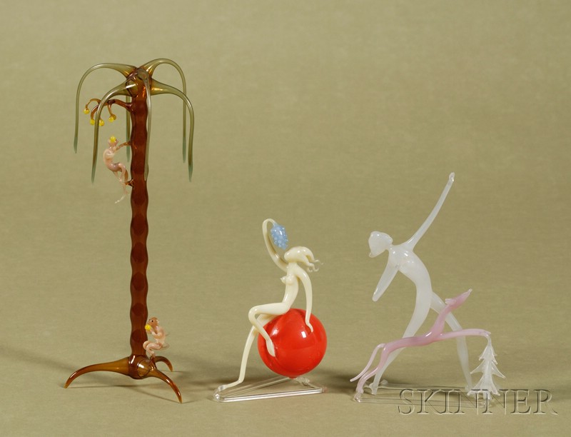 Appraisal: Three Small Whimsical Venetian Glass Figures th century comprising a