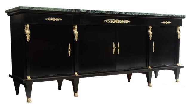 Appraisal: French Empire style marble-top sideboard th c ebonized case fitted