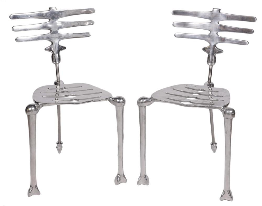 Appraisal: PAIR MICHAEL ARAM ALUMINUM 'SKELETON' CHAIRSPair of Aluminum 'Skeleton Chairs'