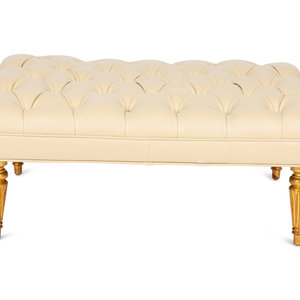 Appraisal: A Louis XVI Style Giltwood and Button Tufted Upholstered Ottoman