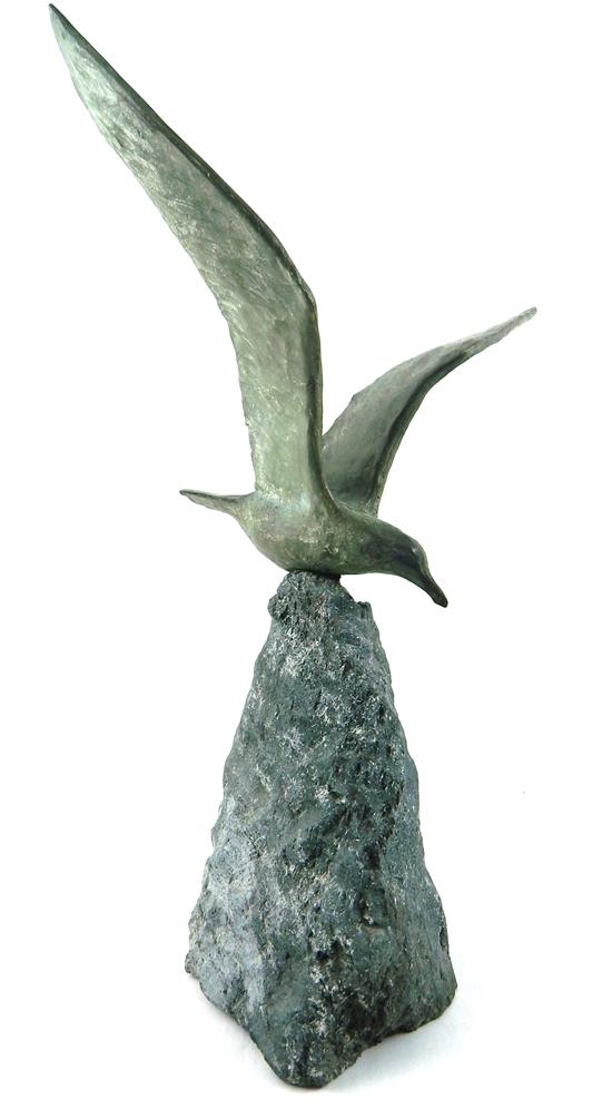 Appraisal: th C bronze sculpture of seagull with outspread wings perched