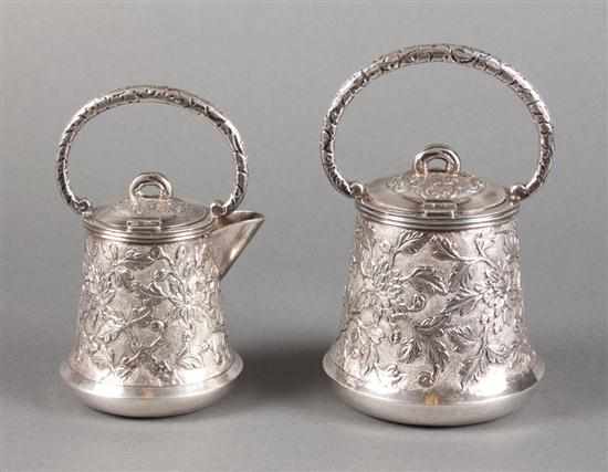 Appraisal: Chinese repousse silver creamer and matching sugar unidentified maker early