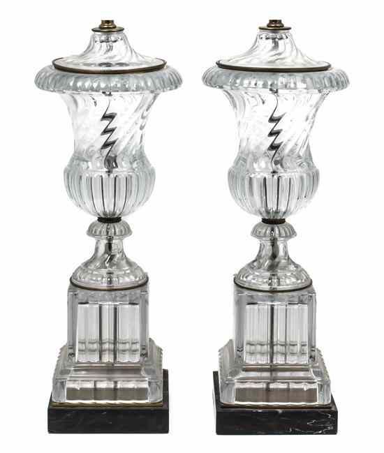 Appraisal: A Pair of Continental Cut Glass Lamps of baluster form