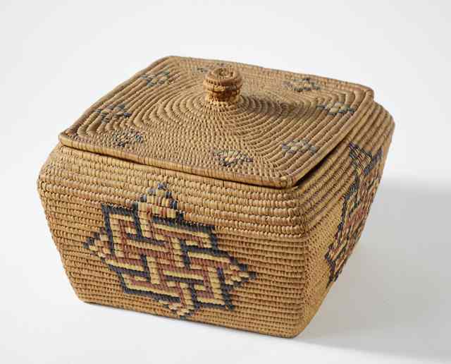 Appraisal: PUGET SOUND SALISH INDIAN COVERED SEWING BASKET having a bold