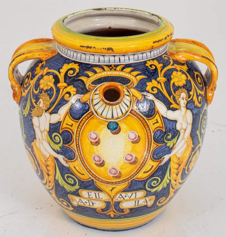 Appraisal: ITALIAN POLYCHROMED MAJOLICA MEDICI VESSEL Italian polychromed majolica vessel with