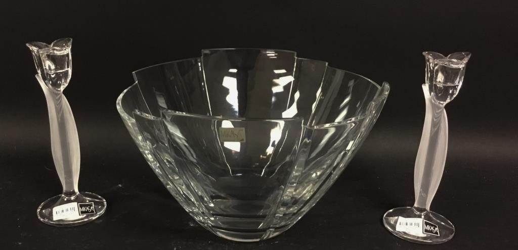 Appraisal: MIKASA CRYSTAL BOWL PAIR OF CANDLESTICKSMikasa Crystal Bowl Pair of