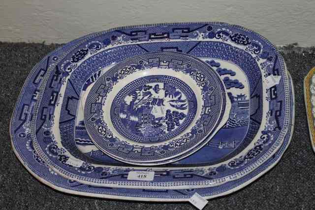 Appraisal: TWO WILLOW PATTERN BLUE AND WHITE MEAT PLATES of rectangular