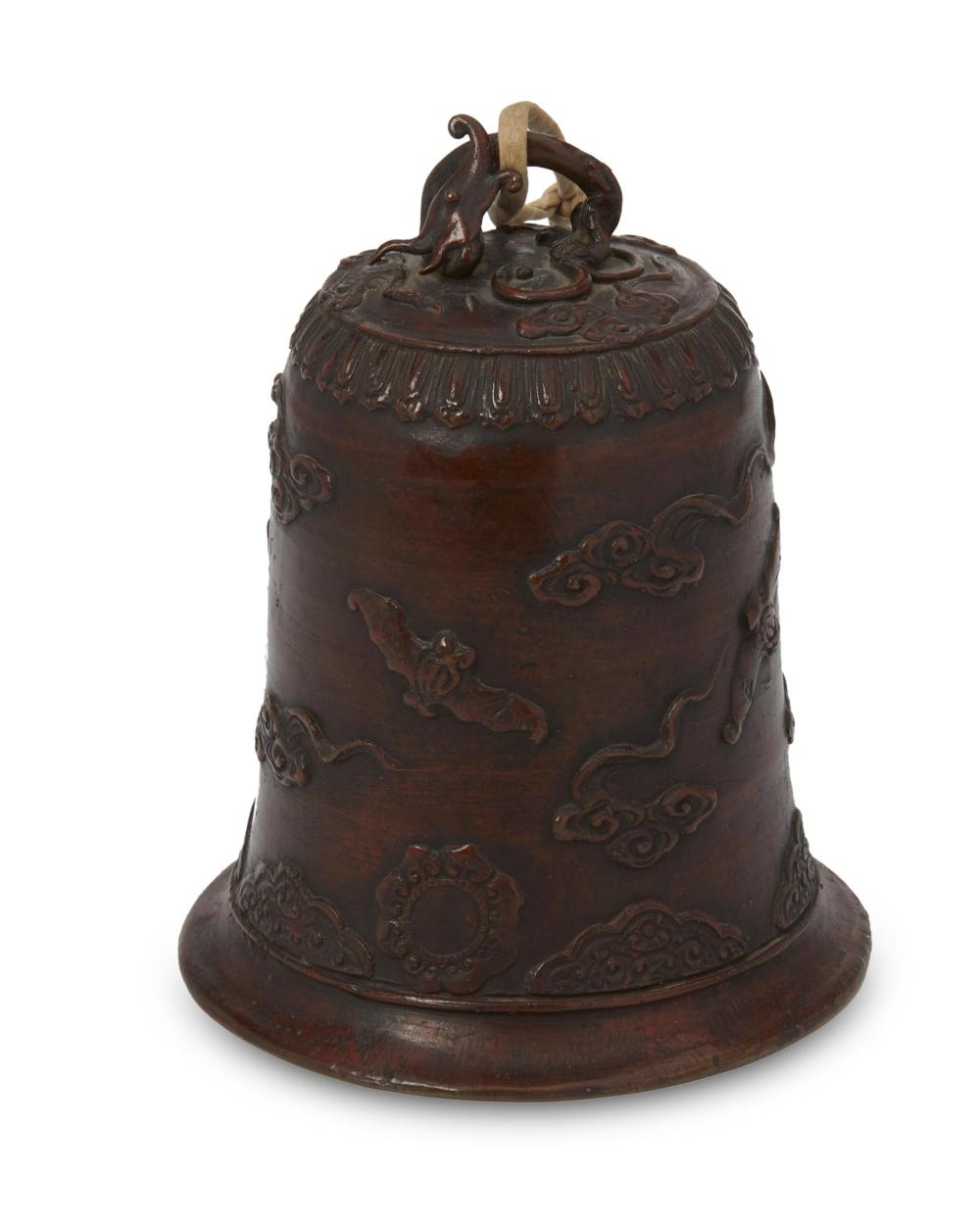 Appraisal: A JAPANESE BRONZE BONSHO TEMPLE BELL WITH BATS DESIGNA Japanese