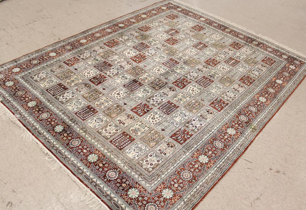 Appraisal: HAND KNOTTED ORIENTAL PANEL CARPET Indo-Persian silk-like mercerized cotton '