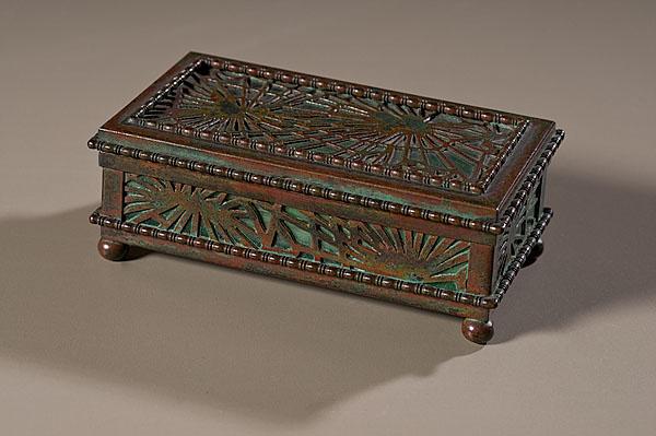 Appraisal: TIFFANY STUDIOS PINE NEEDLE STAMP BOX American ca - marked