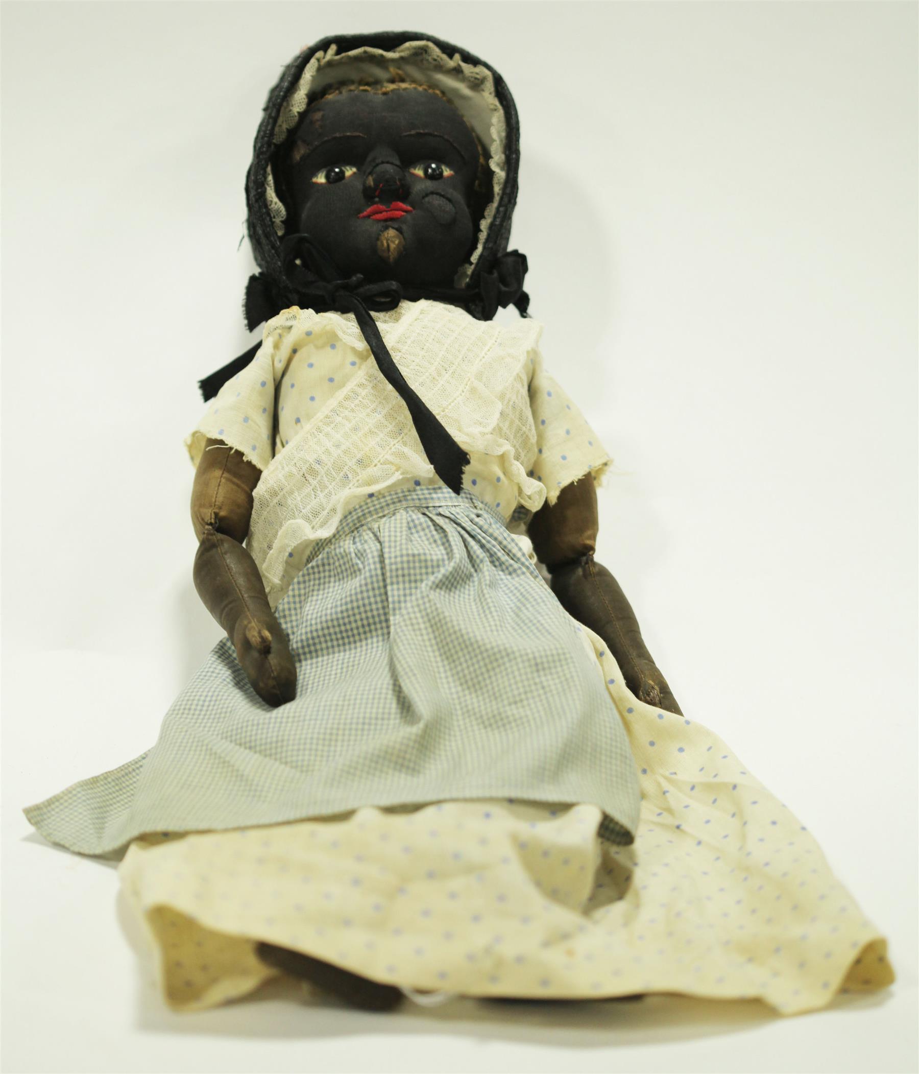 Appraisal: EARLY BEECHER-STYLE DOLL Late th century doll stockinette face with