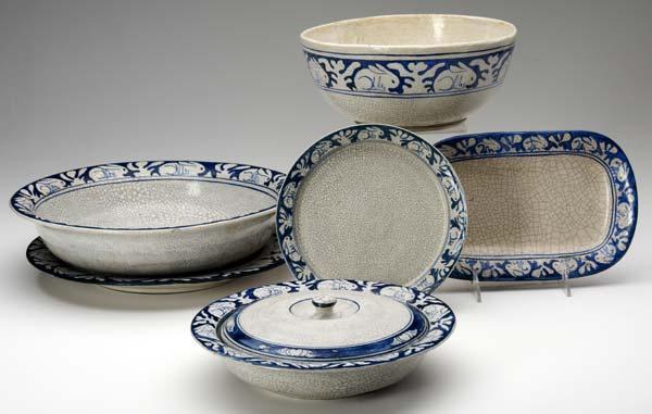 Appraisal: DEDHAM Six Crackleware pieces in the Clockwise Rabbit pattern two