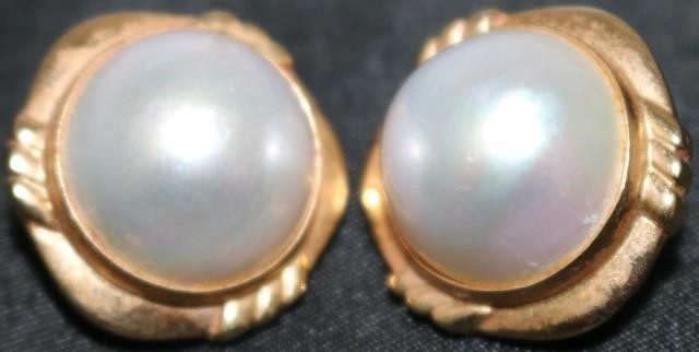 Appraisal: KT YELLOW GOLD EARRINGS WITH MM MABE PEARLS DWT INCLUSIVE