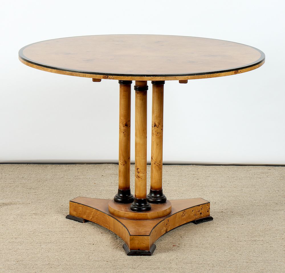 Appraisal: Modern Arpeggio Pedestal Table Modern Arpeggio Pedestal Table Mappa Burl