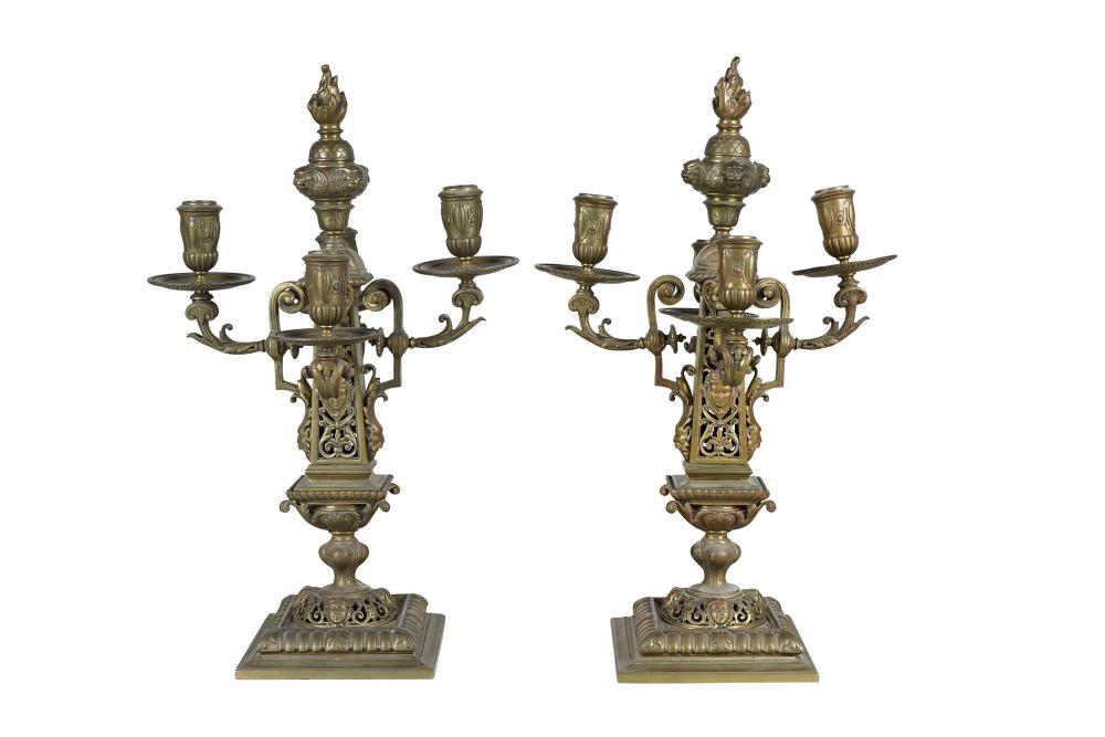 Appraisal: PAIR OF FRENCH RENAISSANCE REVIVAL BRASS CANDELABRA inches wide inches