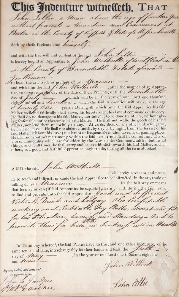 Appraisal: Massachusetts Indenture Document Massachusetts Indenture Document binding John Lillie in