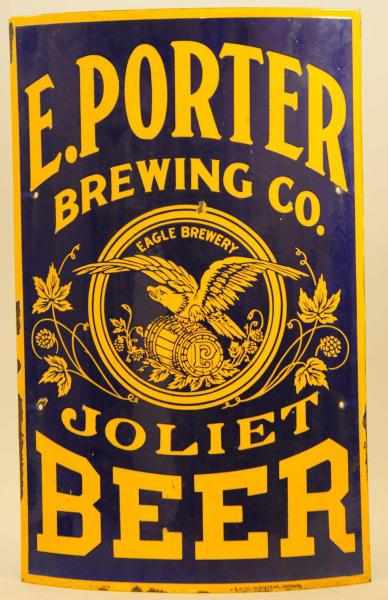 Appraisal: E Porter Brewing Co Porcelain Corner Sign Manufactured by ES