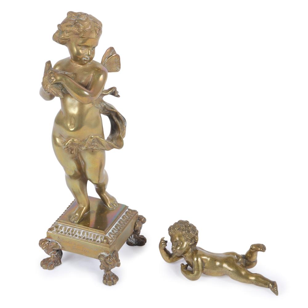 Appraisal: PAIR ANTIQUE GILT BRONZE CHERUB PUTTI FIGURES ONE ON FOOTED