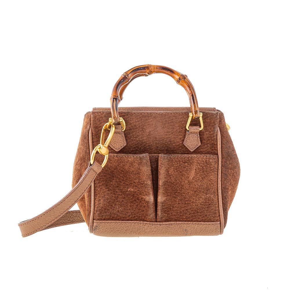 Appraisal: A Gucci Small Bamboo Shoulder Bag A brown suede Gucci