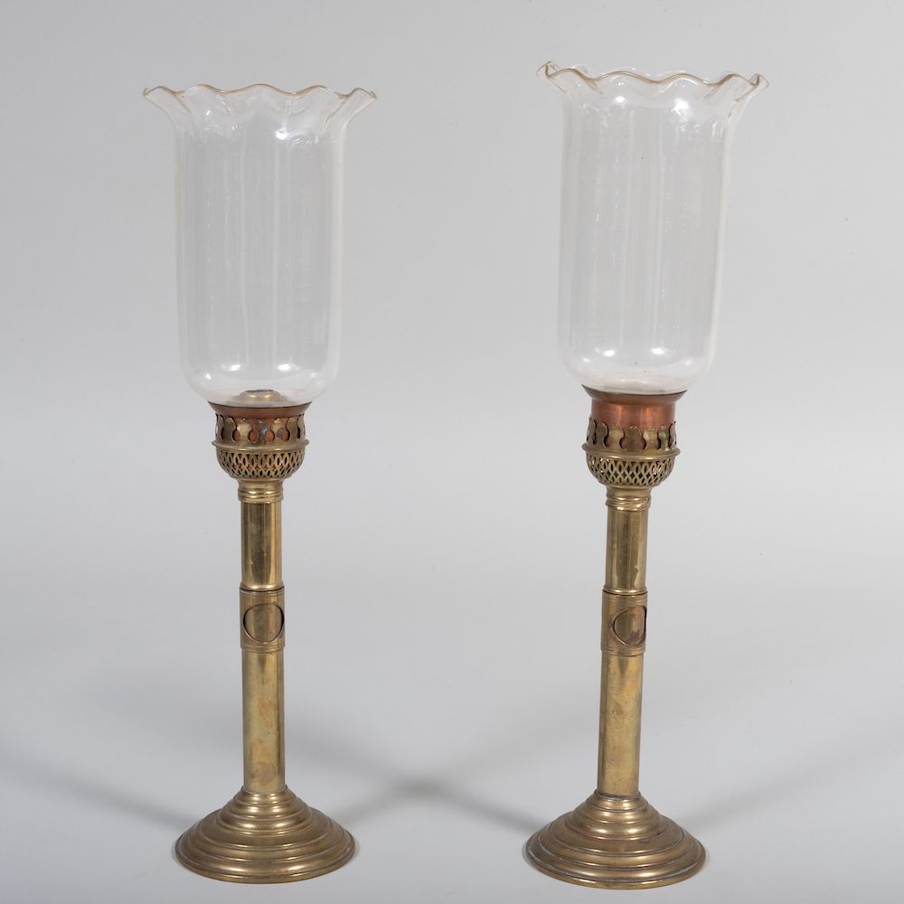 Appraisal: Pair of Continental Brass Telescoping Glass Photophores x in diam