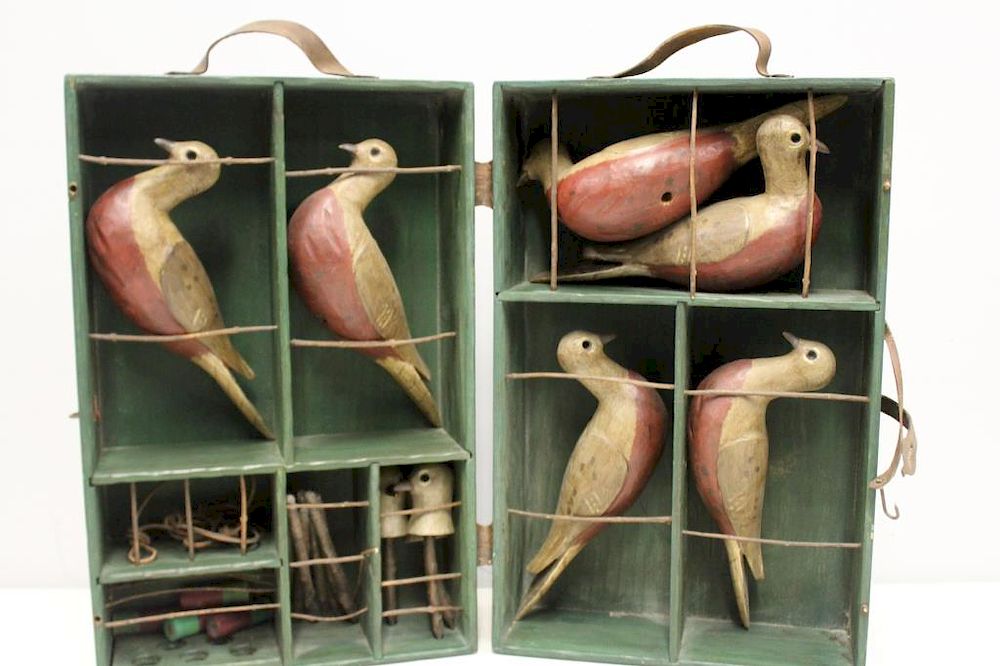 Appraisal: Jim Buttonwood Carved Passenger Pigeon Decoy Set A whimsical carved