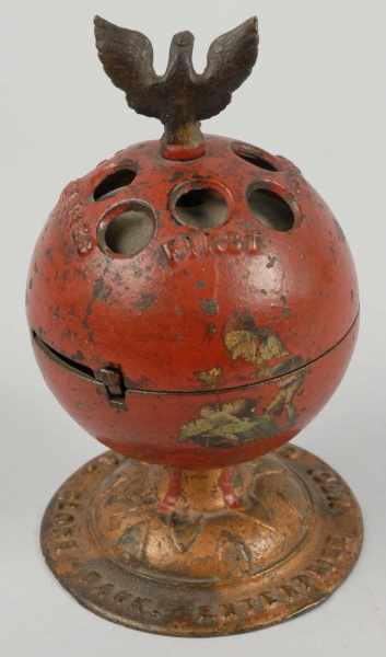 Appraisal: Cast Iron Red Globe Still Bank Description Decal on side