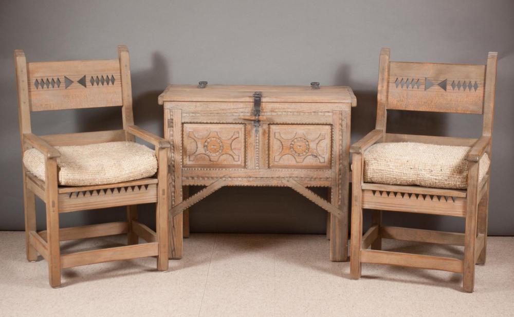 Appraisal: THREE ARTICLES OF TAOS CHIP-CARVED FURNITURE Taos Furniture Line The