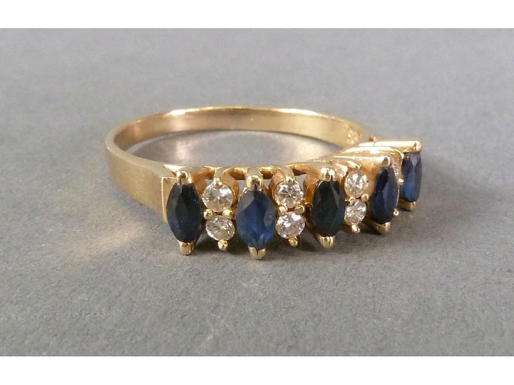 Appraisal: ct GOLD RING set with five marquise shaped sapphires and