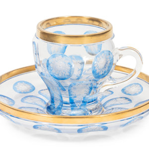 Appraisal: A Bohemian Cobalt Cut-to-Clear Glass Teacup and Saucer Height of