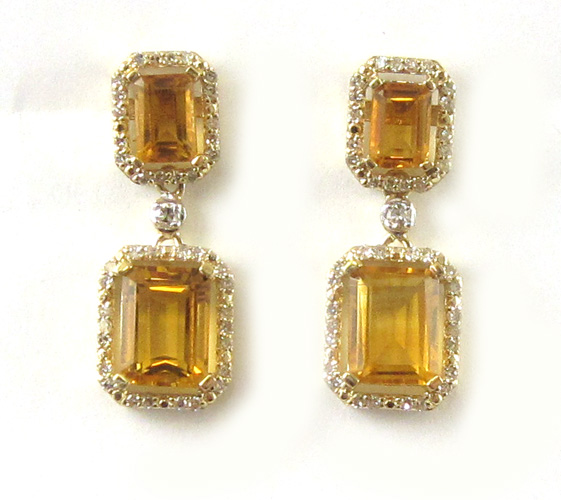 Appraisal: PAIR OF CITRINE AND DIAMOND EARRINGS each k yellow gold