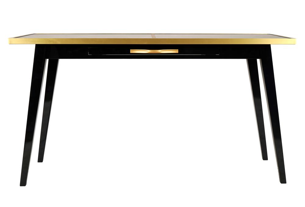 Appraisal: CONTEMPORARY BLACK LACQUER BRASS-FINISH DESKunsigned Provenance The Estate of Sally