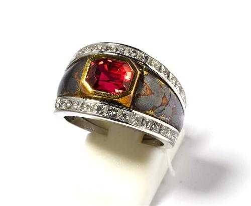 Appraisal: SPINEL AND DIAMOND RING P CLARD White and yellow gold