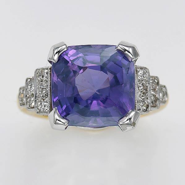 Appraisal: A color change sapphire diamond platinum and eighteen karat gold