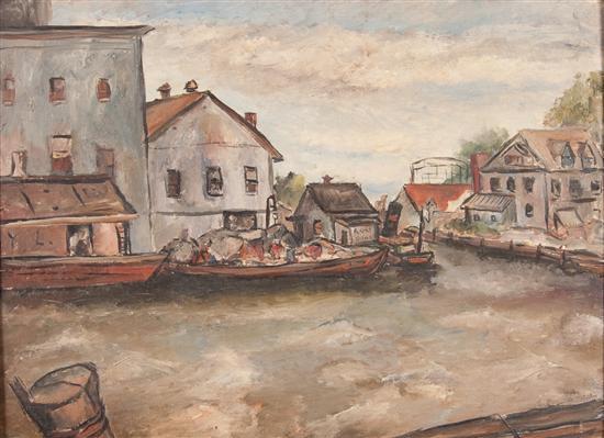 Appraisal: Edward Rosenfeld American - Dock Scene oil on masonite x