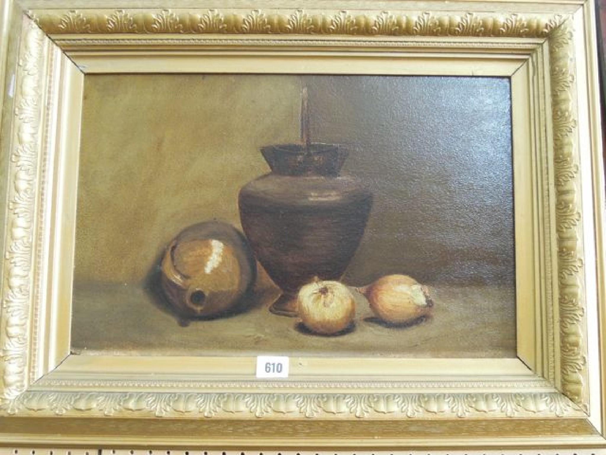 Appraisal: An oil painting on canvas board of a still life