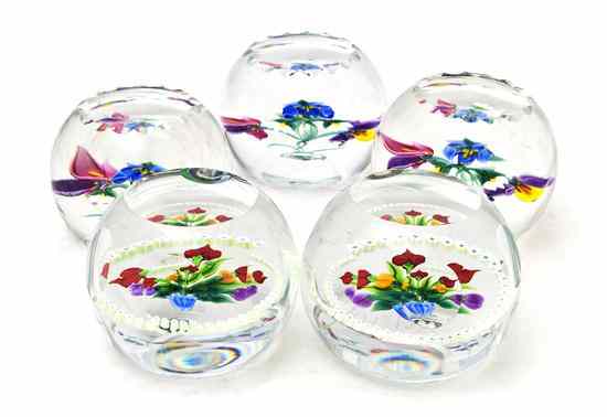 Appraisal: Five Caithness Glass Paperweights each of spherical form with facets