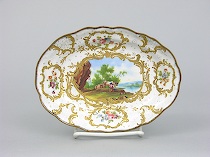 Appraisal: European Hand-painted Porcelain on Copper Dish ca late th early