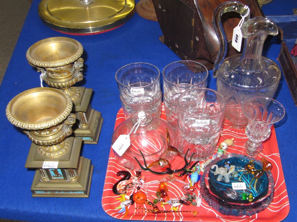 Appraisal: Tray of glassware including Georgian claret jug a wasp catcher