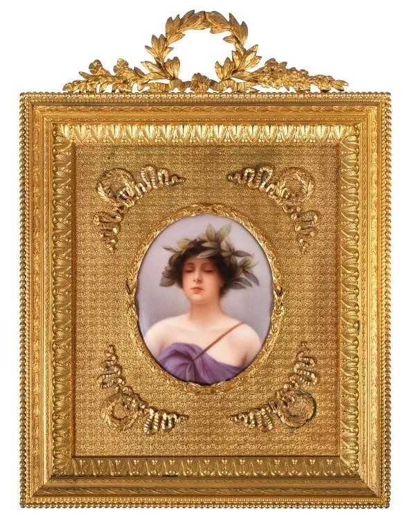 Appraisal: Porcelain plaque with brass frame pictured is a classical female