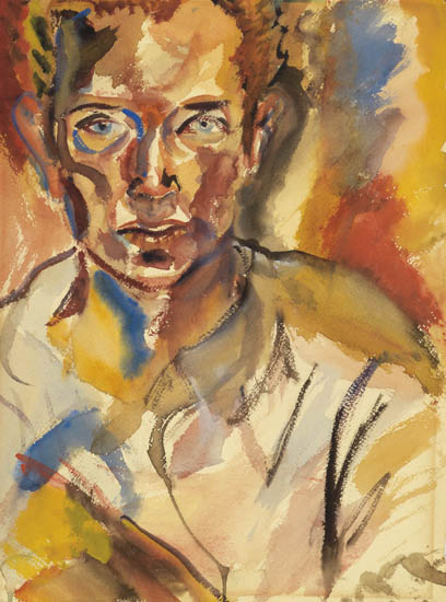 Appraisal: E E CUMMINGS Self Portrait Watercolor on cream wove paper