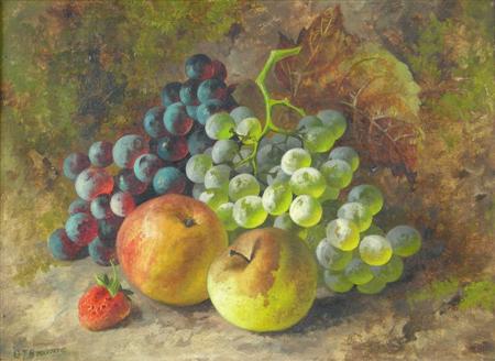 Appraisal: G T BROWNE STILL LIFE WITH APPLES AND GRAPES Signed