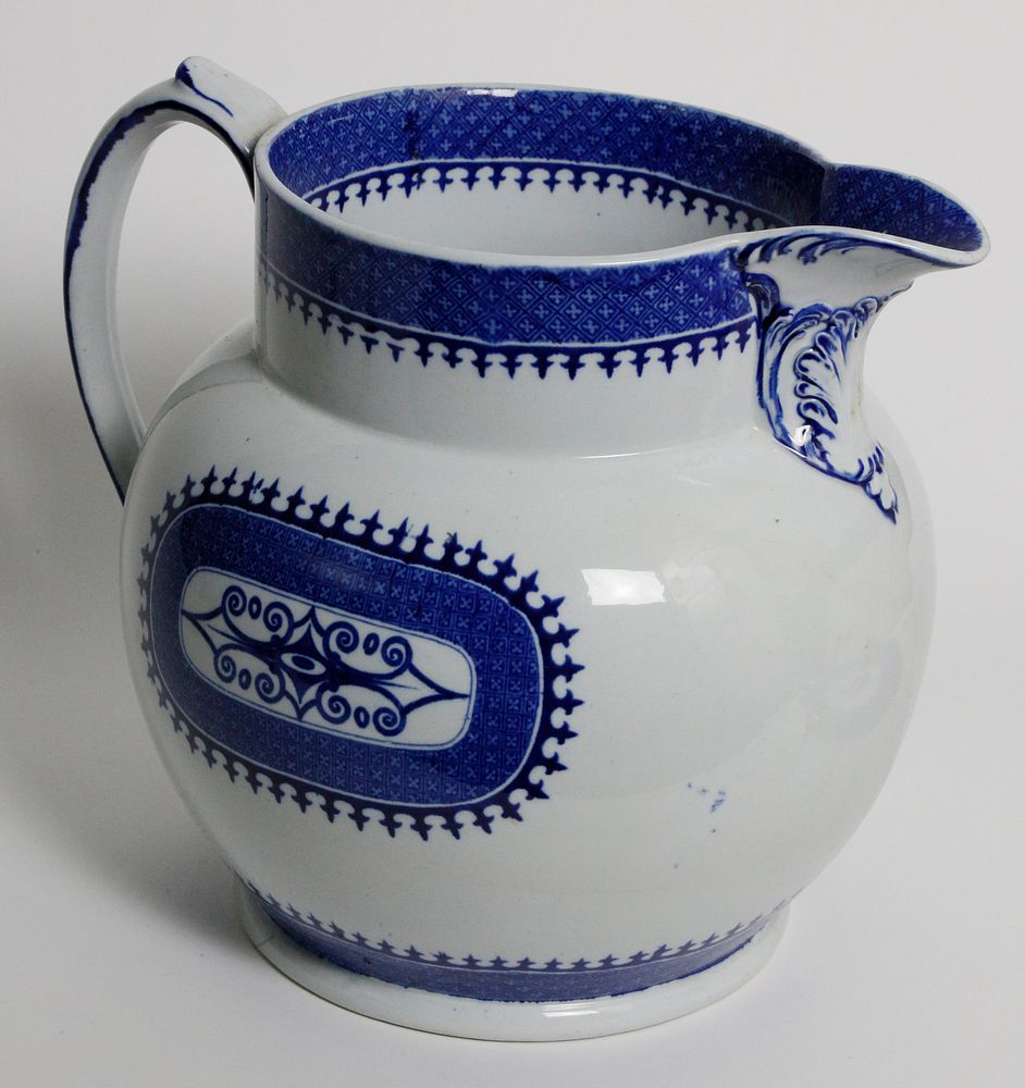 Appraisal: Large English Blue Transferware Porcelain Pitcher th Century Large English