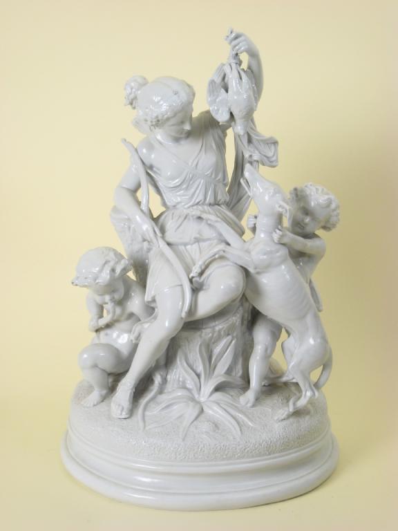 Appraisal: A white Continental porcelain figure group of Diana the Huntress