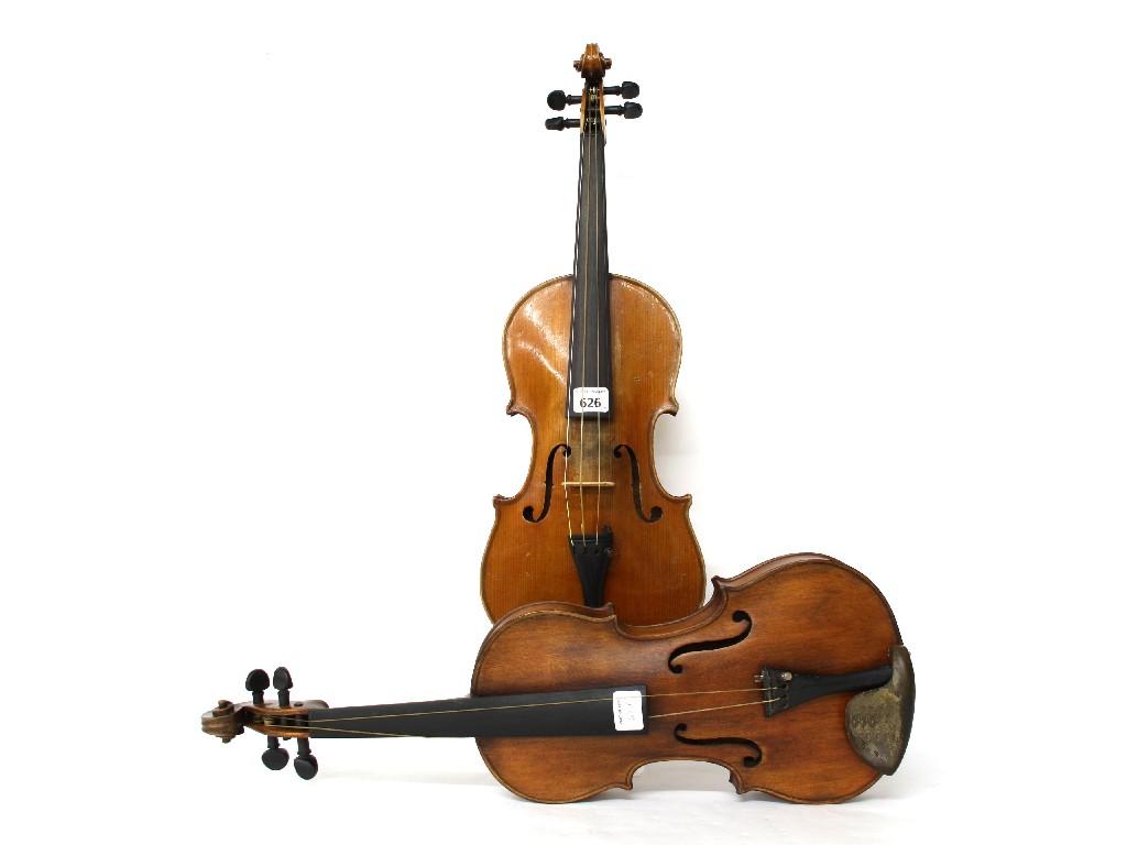 Appraisal: Early th century Stradivari copy violin cm together with another