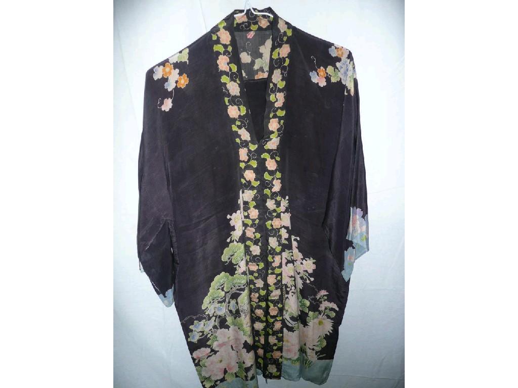 Appraisal: A Japanese silk leisure two piece - black background with