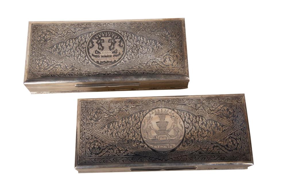 Appraisal: PAIR OF THAI STERLING PRESENTATION BOXESwith plaque To Dr Thomas